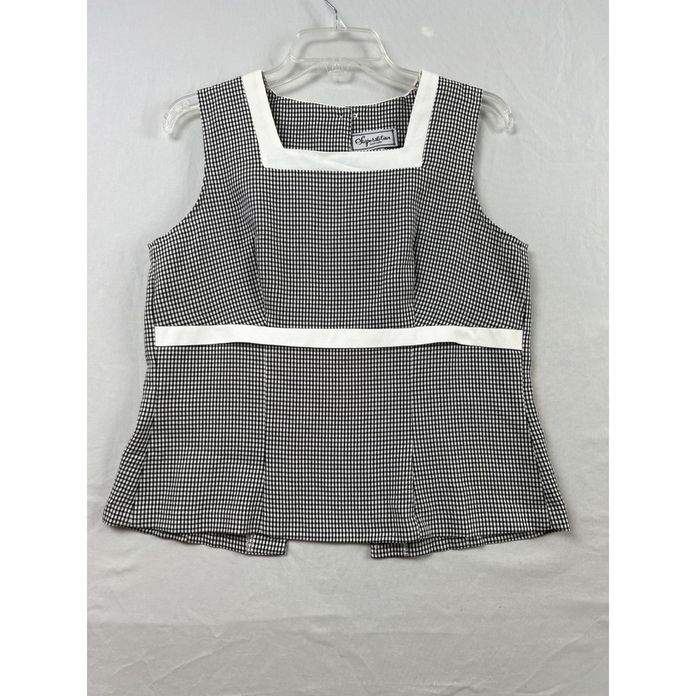 Superstition Sleeveless Blouse Womens 10 Black Gingham Button Vintage Retro Back